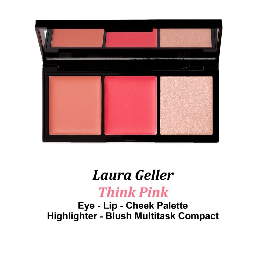 Laura Geller Eye Lip Cheek Palette Think Pink Highlighter Blush Multitask Compac - Picture 3 of 9